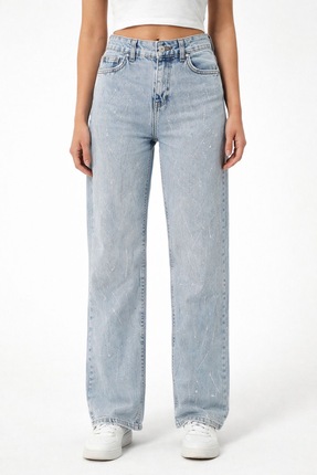 AYDENIZ Kadın Açık Mavi Taş Detaylı Dar Kalıp Jean Pantolon