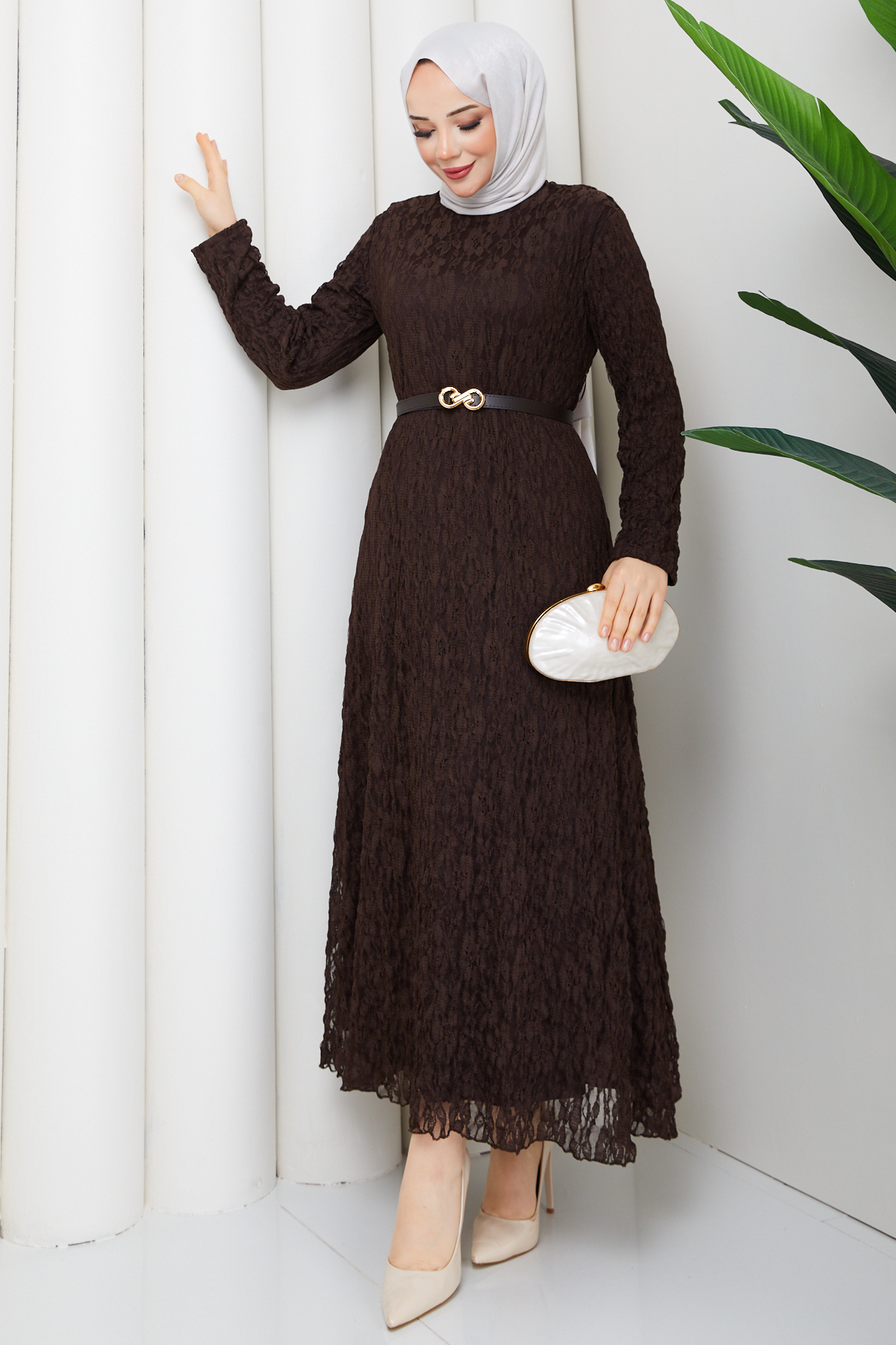 Pamuk Butik  Kadın Kemerli Astarlı Tül Elbise - Görsel 4