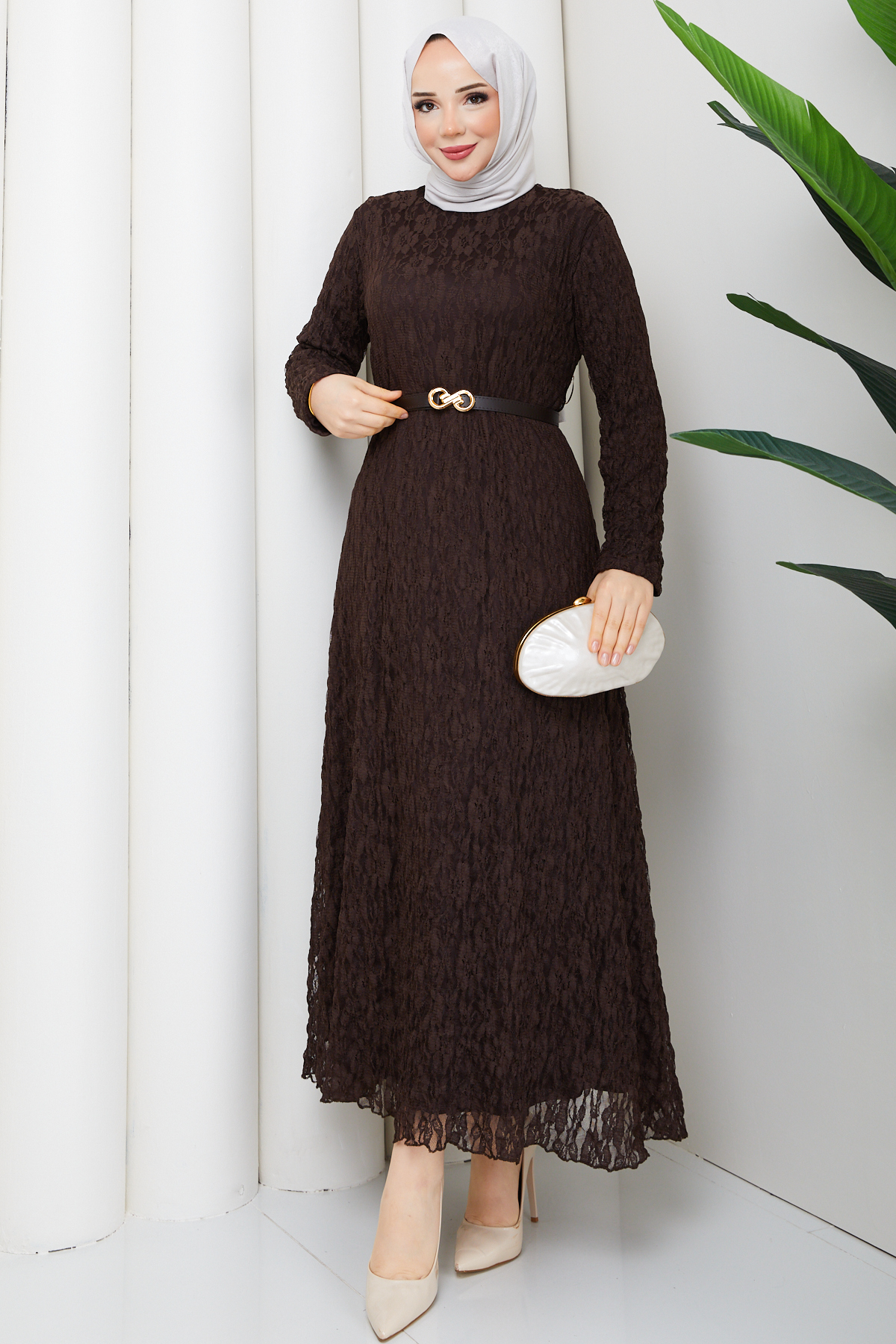 Pamuk Butik  Kadın Kemerli Astarlı Tül Elbise