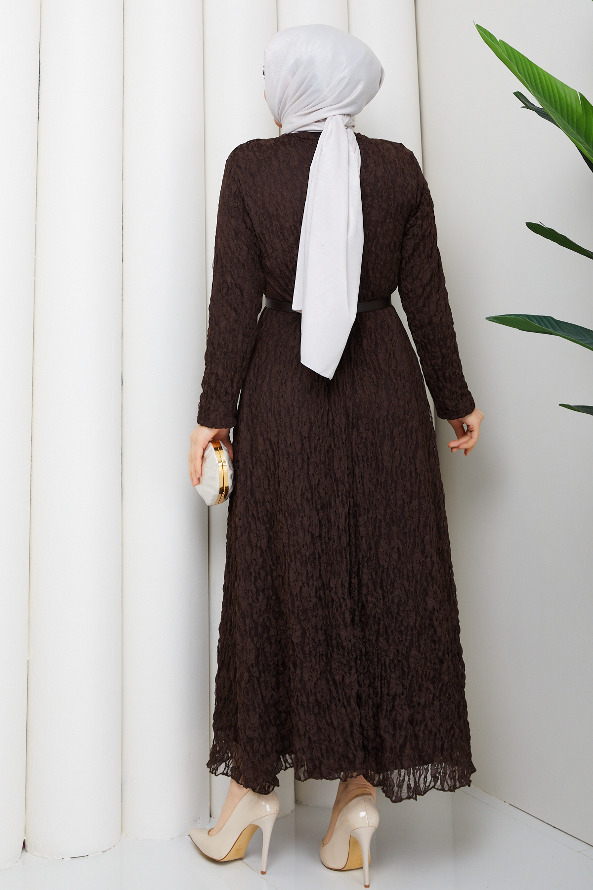 Pamuk Butik  Kadın Kemerli Astarlı Tül Elbise - Görsel 7