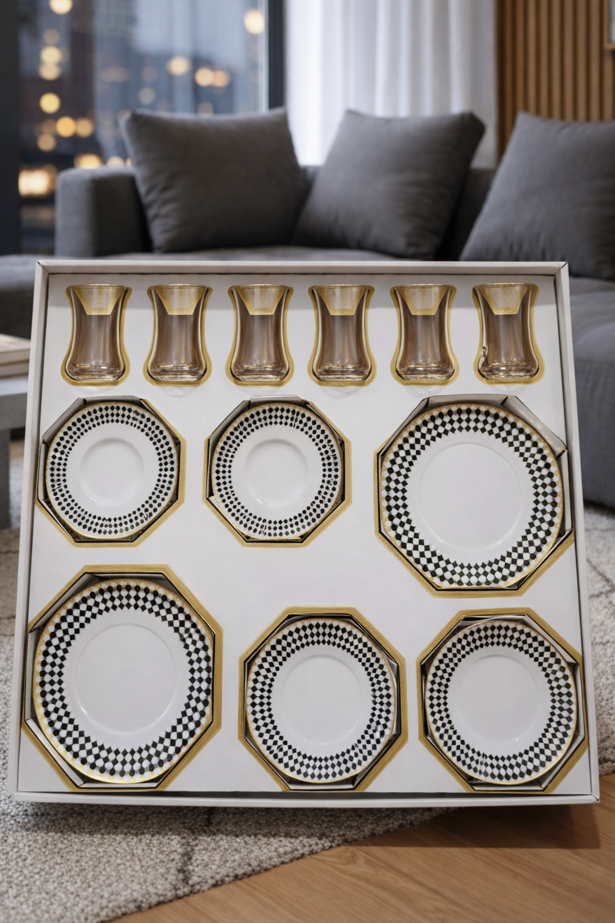 24 Pieces Harenciya Premium Tea & Cake Serving Set-6 Glasses 6 Cake Plates-6 Snack Bowls-6 Tea Plates