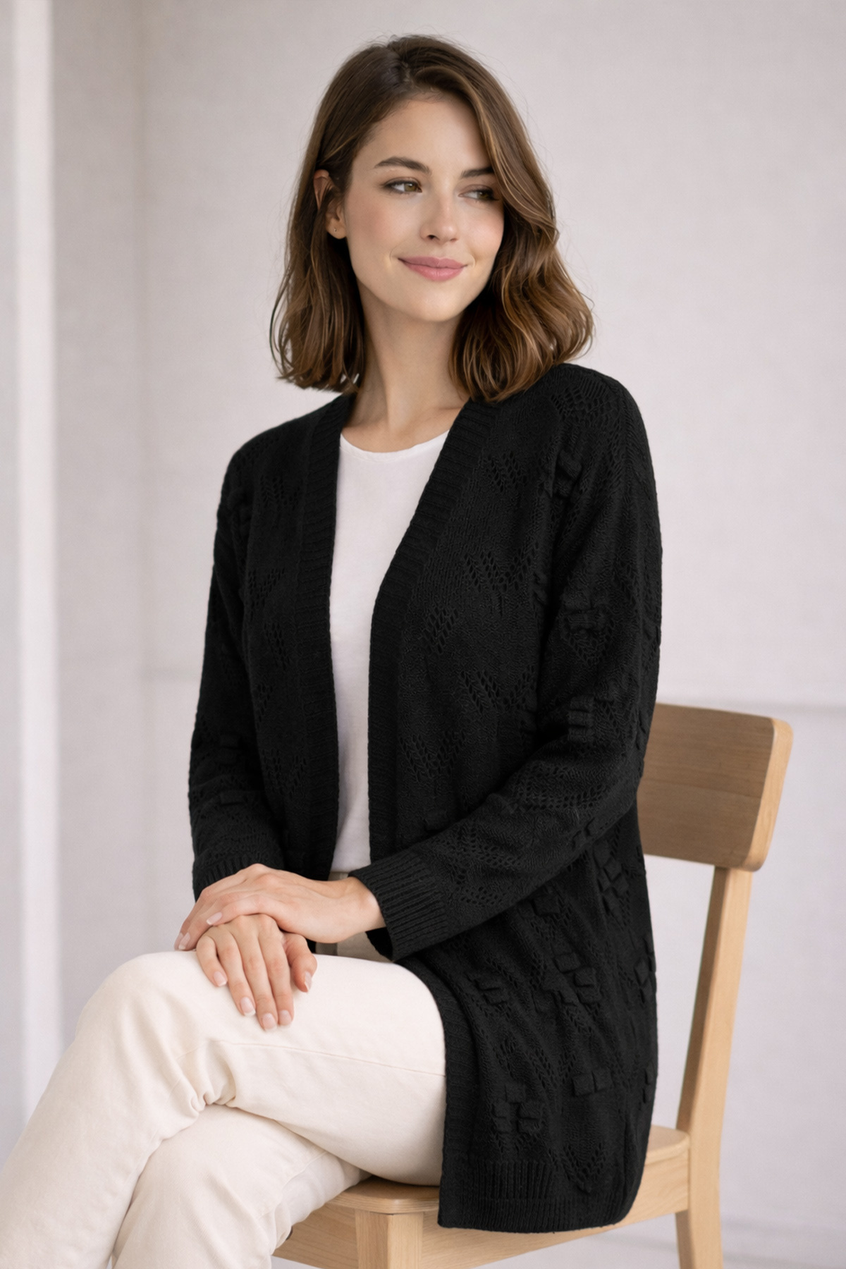 benguen  Yazlık Pamuk Hırka R4551 Siyah - Görsel 2