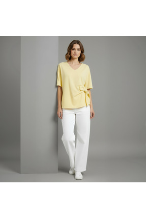 Vaura V Yaka Sarı Bağlama Detaylı Bluz