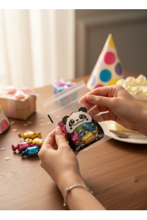 tugce shopping 80 Adet Sevimli Panda Şeffaf Bantlı Poşet Saklama Paket Çocuk ...