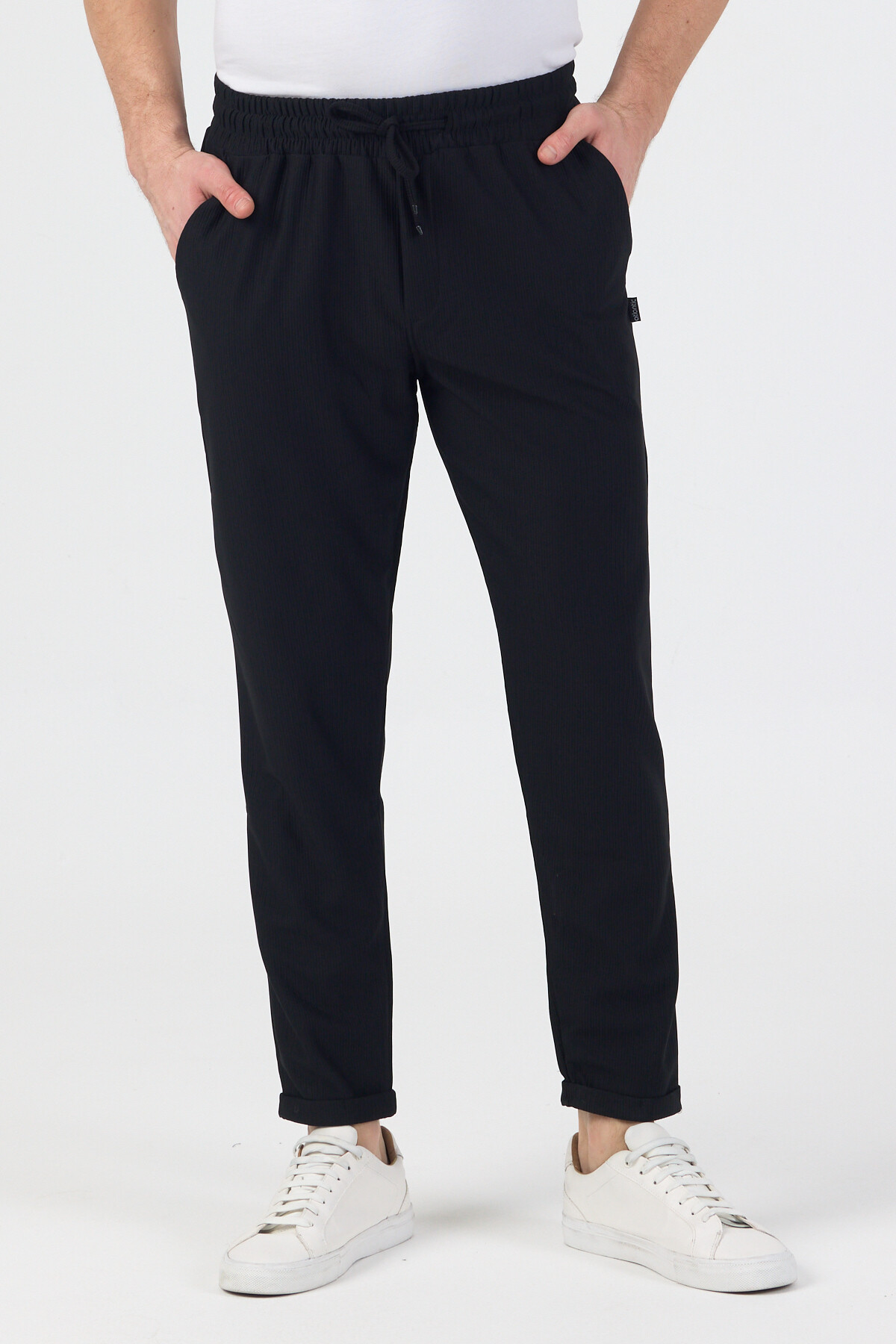 CLIPMAN Erkek Slim Fit Yumuşak Kumaş Likralı Duble Paça Joger Pantolon Siyah görsel 2