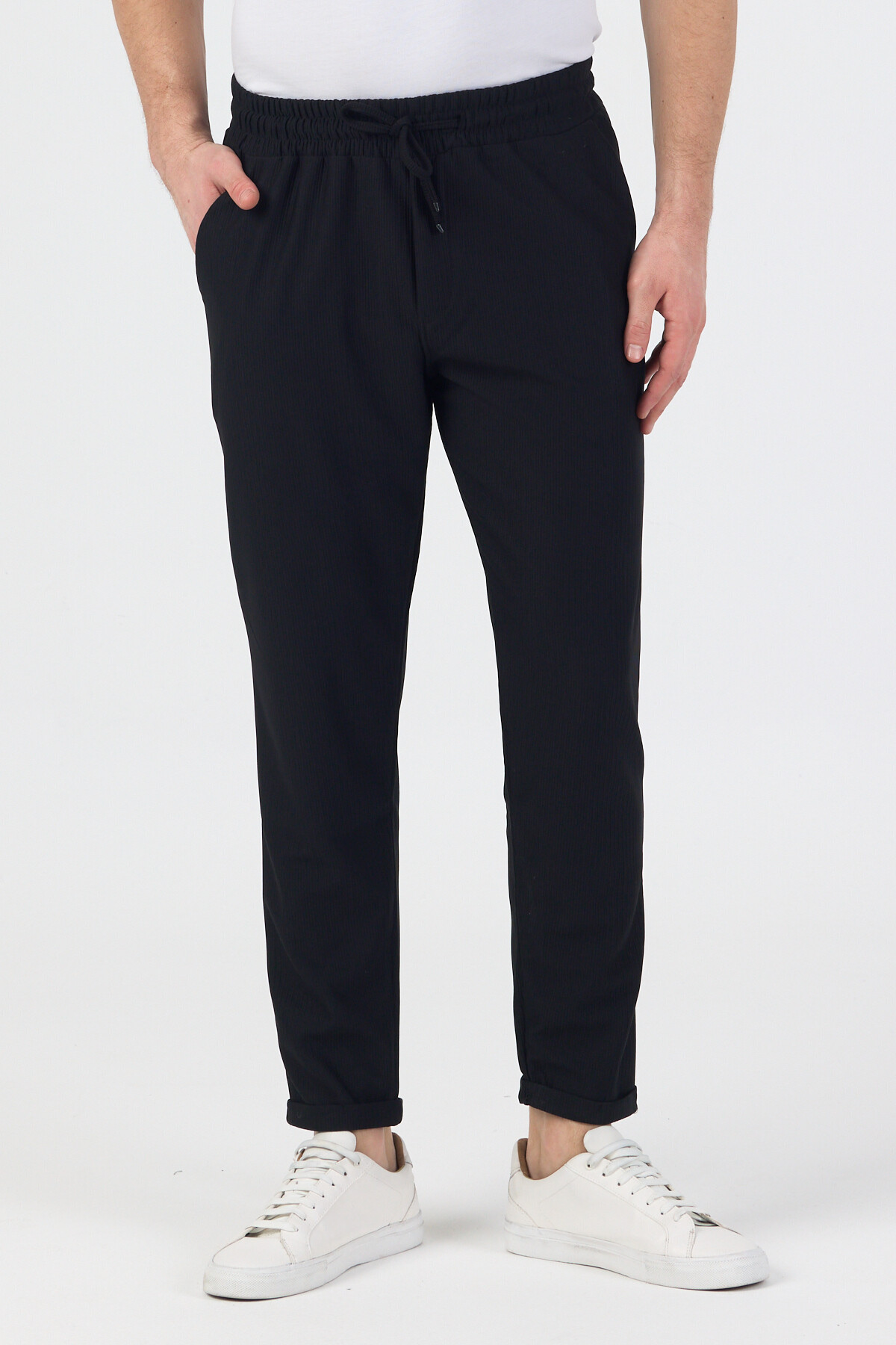 CLIPMAN Erkek Slim Fit Yumuşak Kumaş Likralı Duble Paça Joger Pantolon Siyah