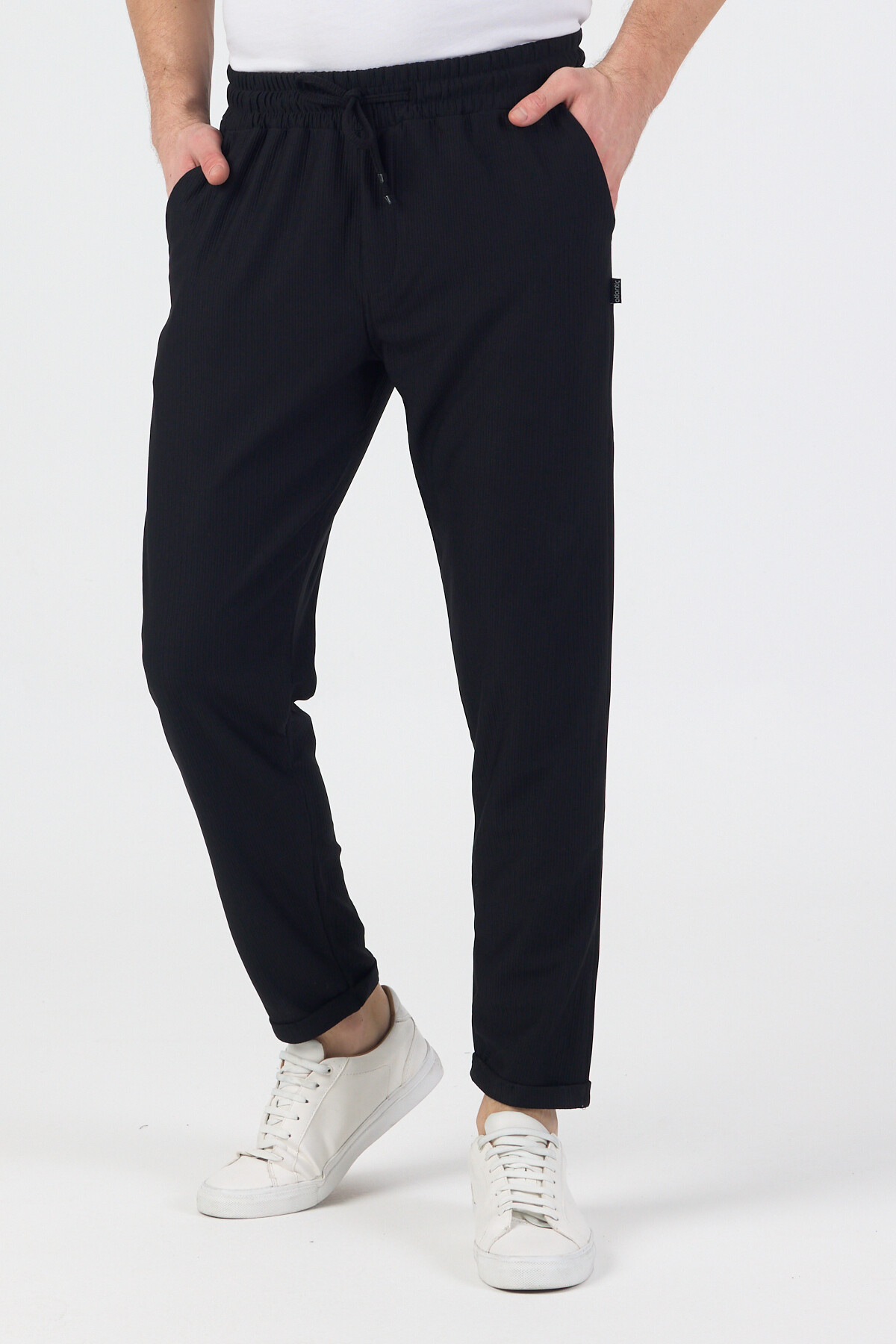 CLIPMAN Erkek Slim Fit Yumuşak Kumaş Likralı Duble Paça Joger Pantolon Siyah görsel 4