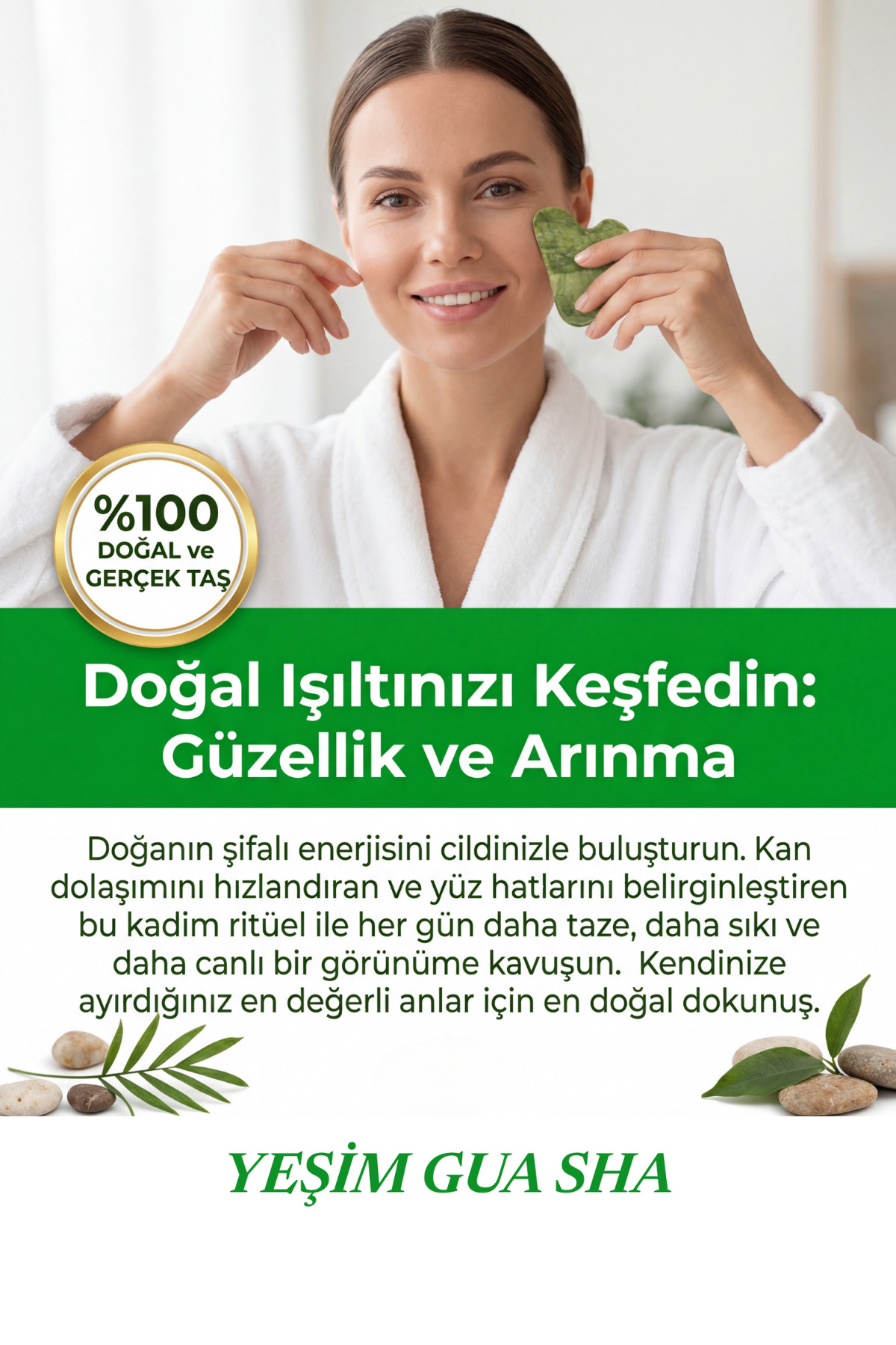 Yeşim Taşı Yeşil Gua Sha Yüz Masaj Taşı %100 Doğal ve Gerçek Kadın — سبز GuaSha — تصویر 6 از 7