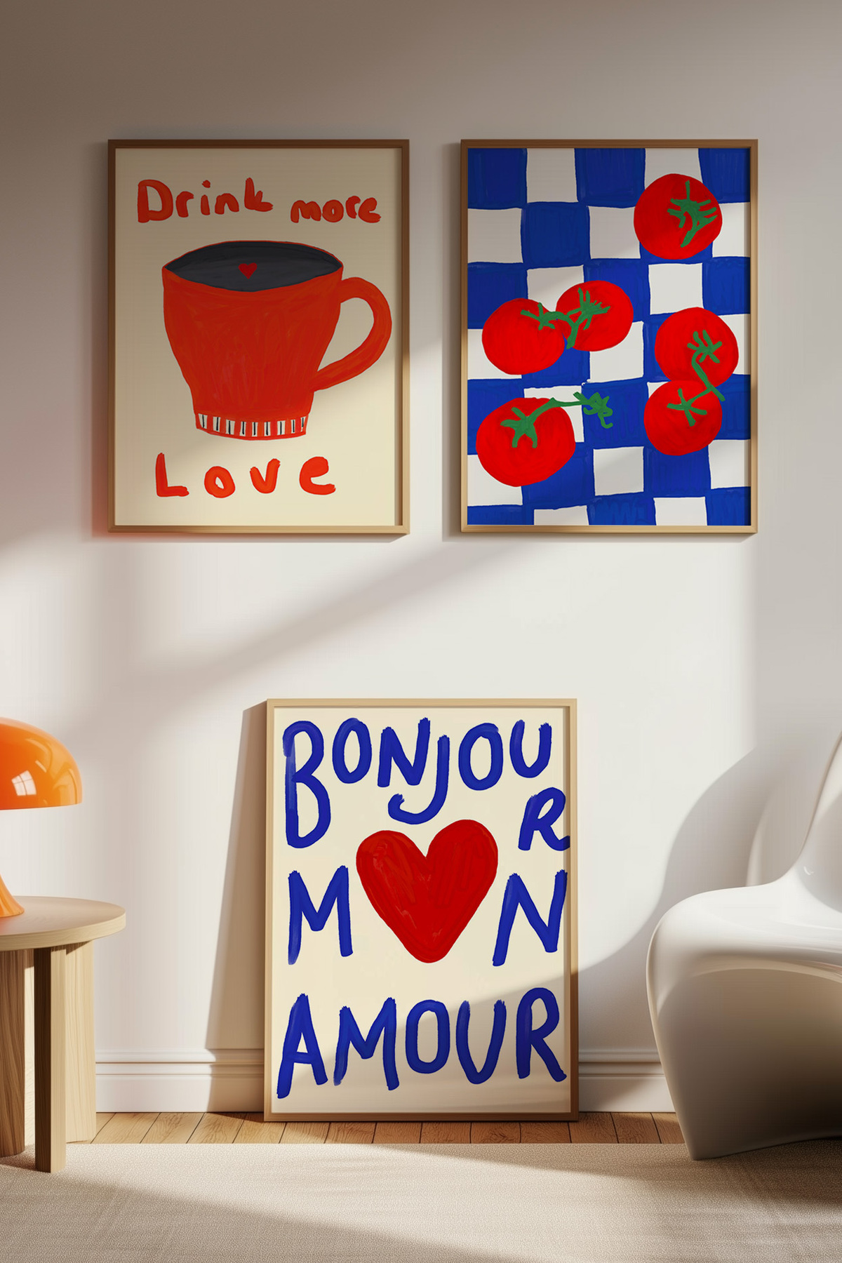 3'lü Mutfak Tablo Seti Kahve ve Meyve Poster Modern Duvar Dekoru Çerçevesizv