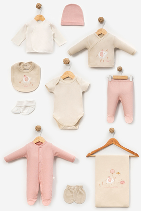 Bebitof Şapkalı Filler Desenli %100 Pamuklu 10 Parça Hastane Çıkış Seti - Yen...