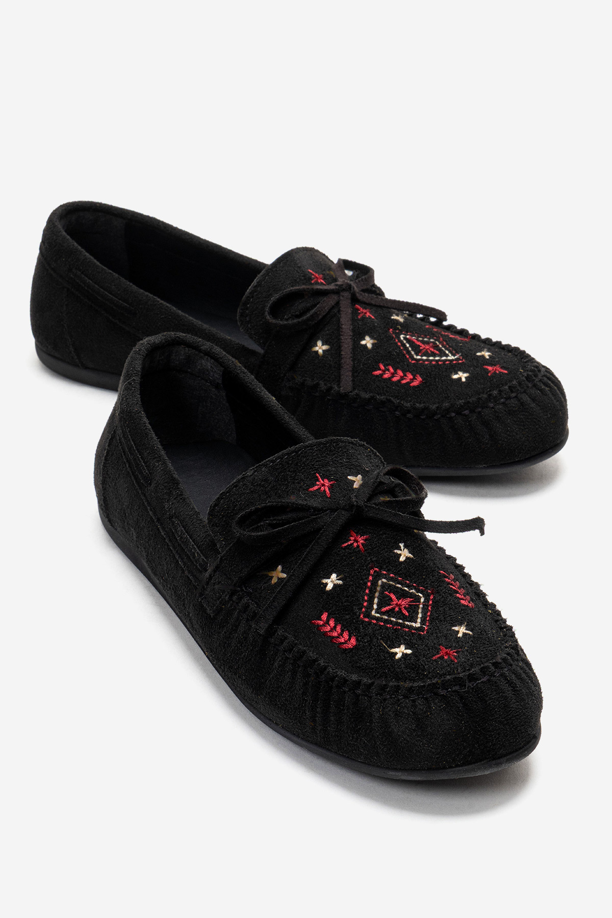 Women's Black Ornamented Moccasin Flat Casual Casual Stylish Suede Shoes