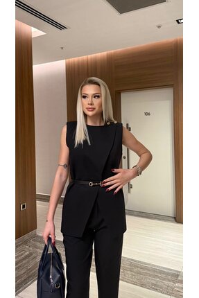 ozelia Siyah Kemerli Yelek & Pantolon Takım – Ofis Ve Davet Şıklığı