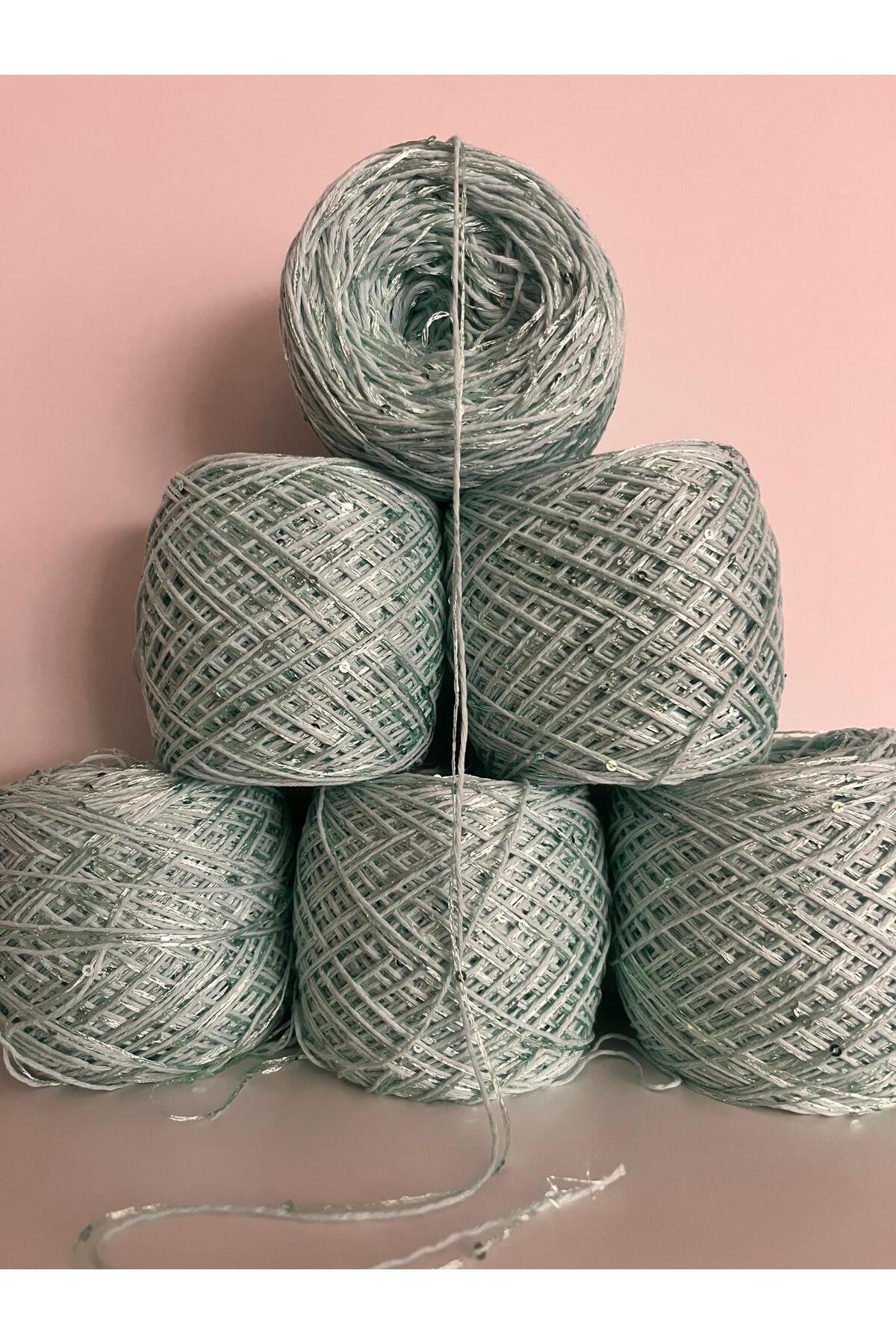 Cotton Knitting Yarn (Sea Green) Flush Sequins (Sea Green) Blend 100gr