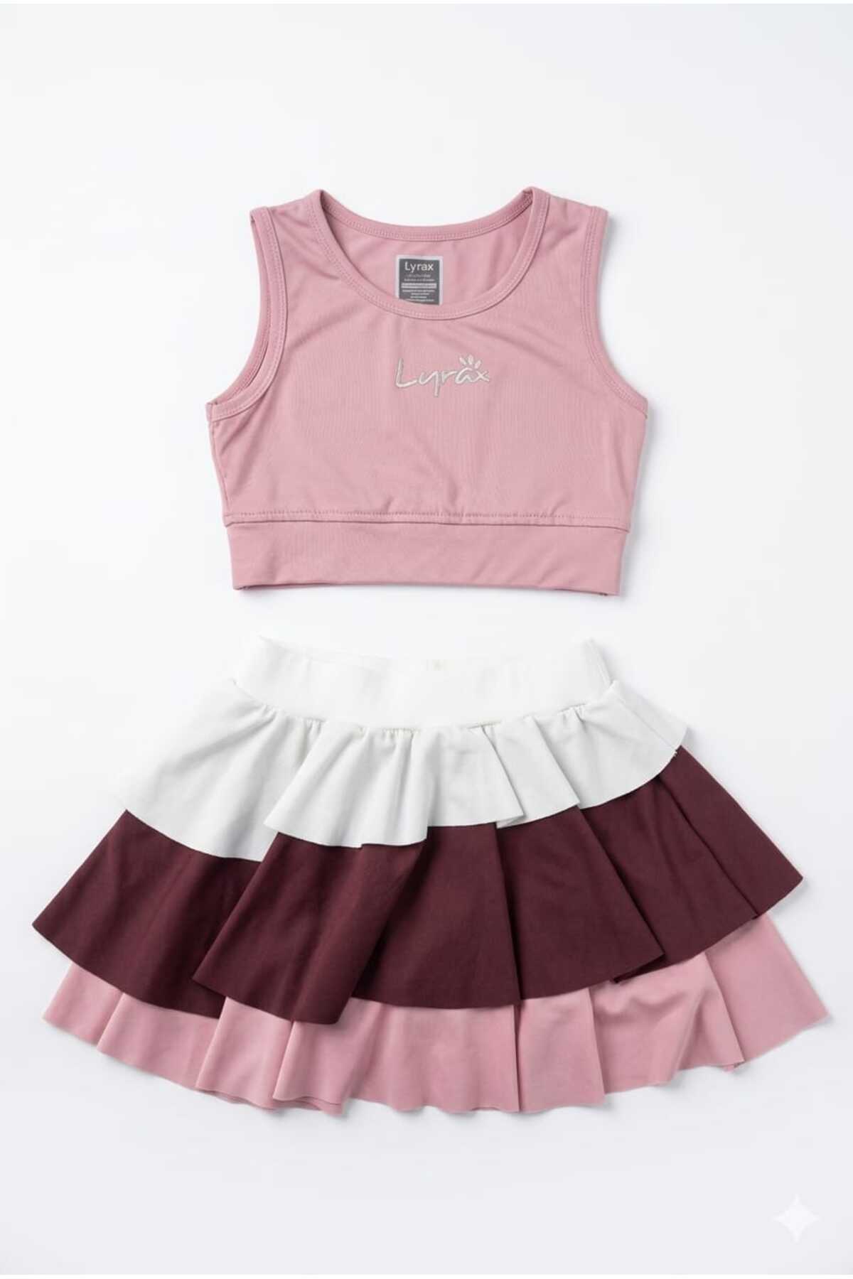 Crop Girls' Sports Set with Lyrax Embossed Shorts Skirt