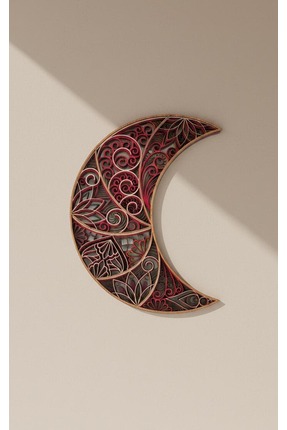 STORi Ahşap Mandala Ay Dekor – El Boyamalı 5 Katman Lazer Kesim Duvar Süsü 40...