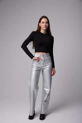 flaze Siyah Uzun Kollu Slim Fit Esnek Crop Body