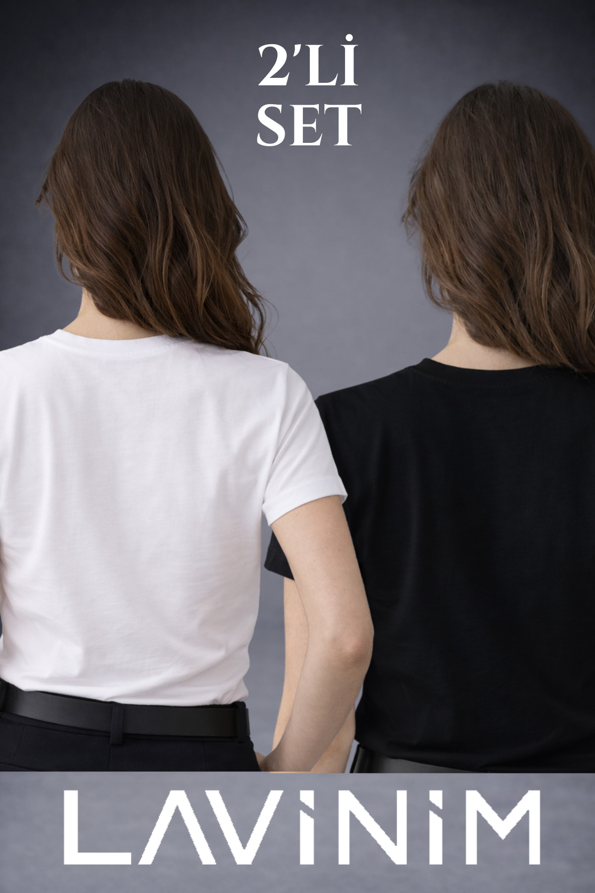 LAVİNİM  Premium İkili Pamuklu Slim Fit Kalıp Body Basic Tişört Seti SİYAH&BEYAZ - Görsel 3