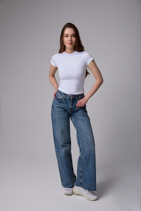 flaze Kadın Beyaz Slim Fit Bisiklet Yaka Basic Body T-shirt