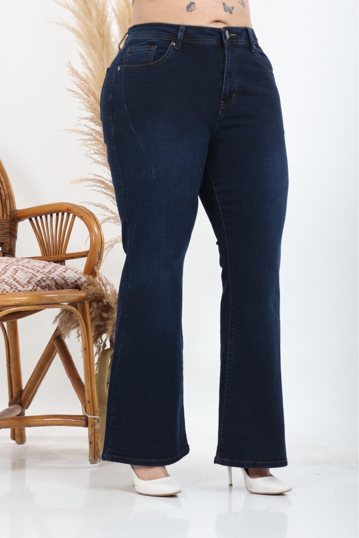 Dark Navy Blue Spanish Leg Full Lycra Plus Size Jeans Trousers