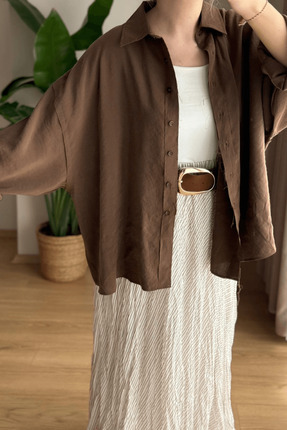 SEHOCO BUTİK Kahve Oversize Modal Gömlek
