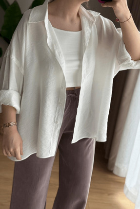 SEHOCO BUTİK Beyaz Oversize Modal Gömlek