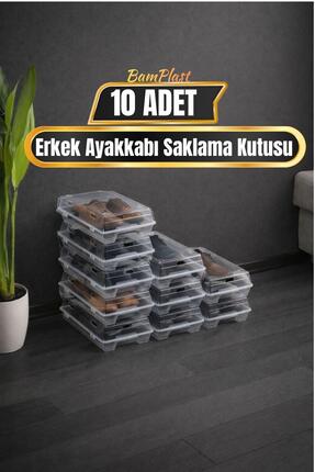 BAMPLAST 10'lu Şeffaf Erkek Ayakkabı Saklama Kutusu – Hava Delikli, İstiflene...