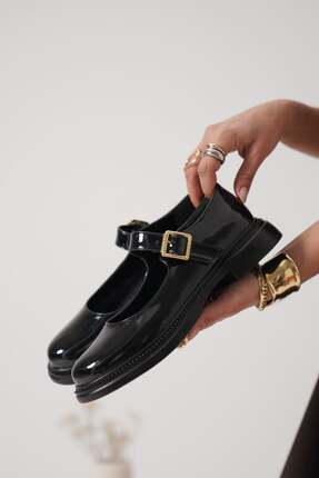 BY DÜKKAN Siyah Rugan Toka Detaylı Mary Jane Ayakkabı TR09MS01A