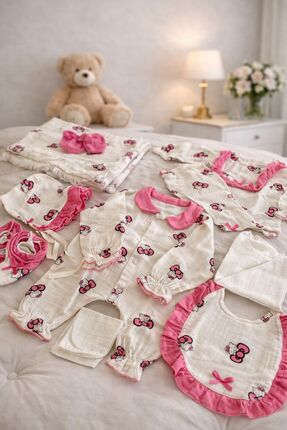 Bebly Kids Hello Kitty Desenli 10’lu Hastane Çıkışı Seti Müslin