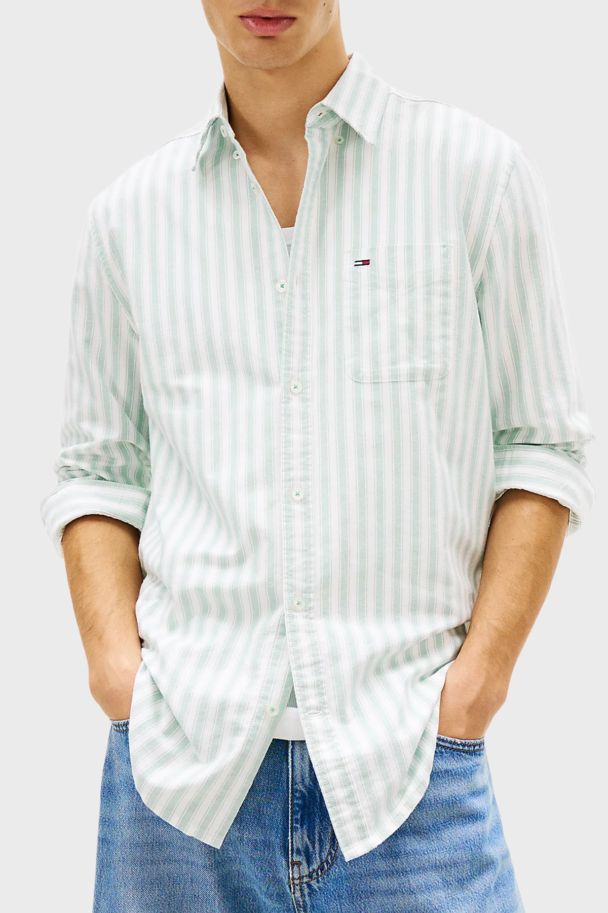 پیراهن مردانه آستین بلند نخی راه راه معمولی DM0DM22790 L5Y تامی جینز پیراهن Tommy Jeans