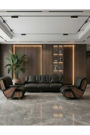 TRENDYOFİX Royal Serisi Premium Ofis Oturma Grubu Yönetici Makam Takımı - Siy...