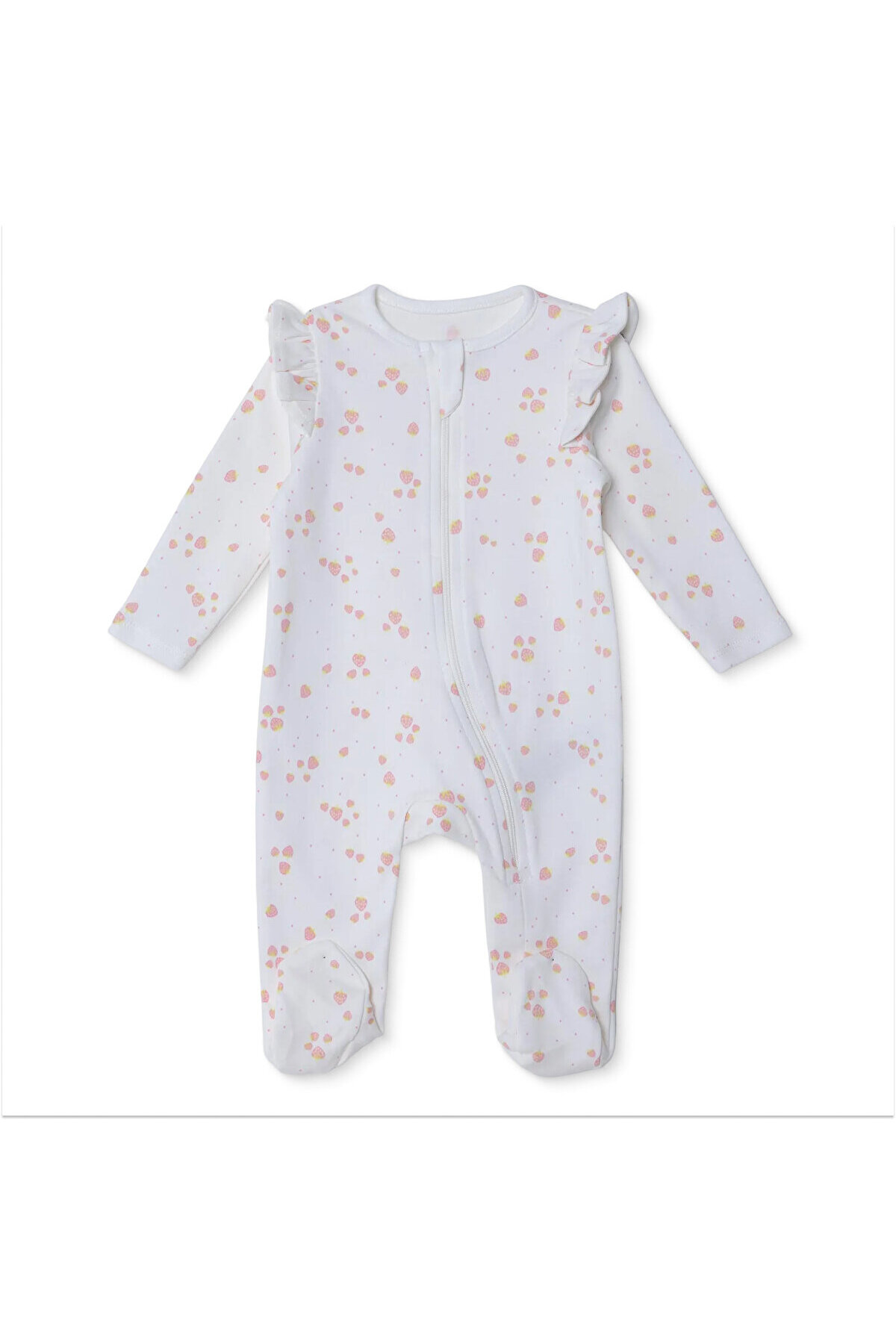 HelloBaby Kız Bebek Tulum Çiçek Baskılı Fermuarlı Bisiklet Yaka Uzun Kol Patikli