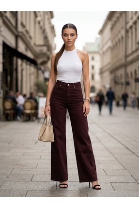 KAMİLA BUTİK Yüksek Bel Wide Leg Salaş Jeans Palazzo Pantolon