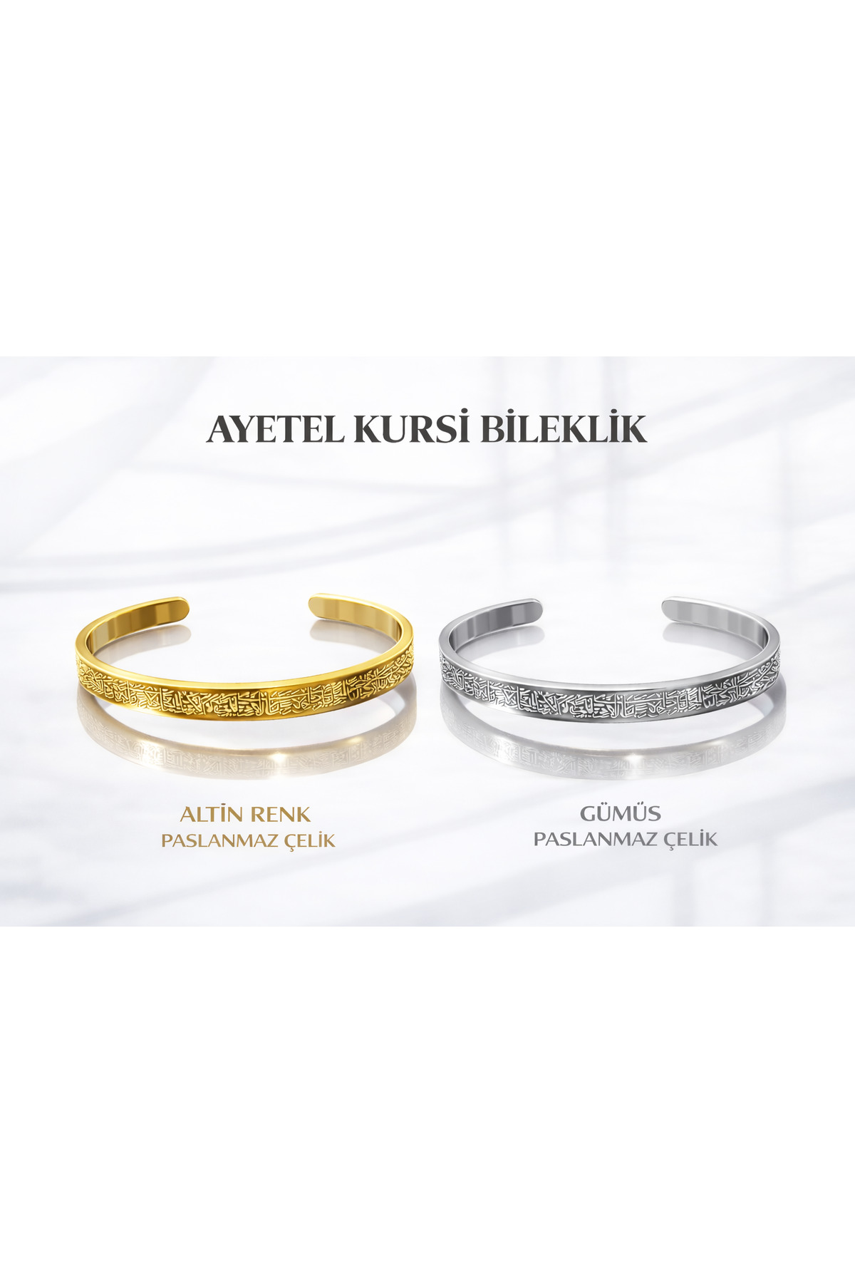 Nutly Accessories Ayetel Kürsi Bileklik Çift Renk Çelik Bileklik Ayarlanabilir Manevi Bileklik görsel 2
