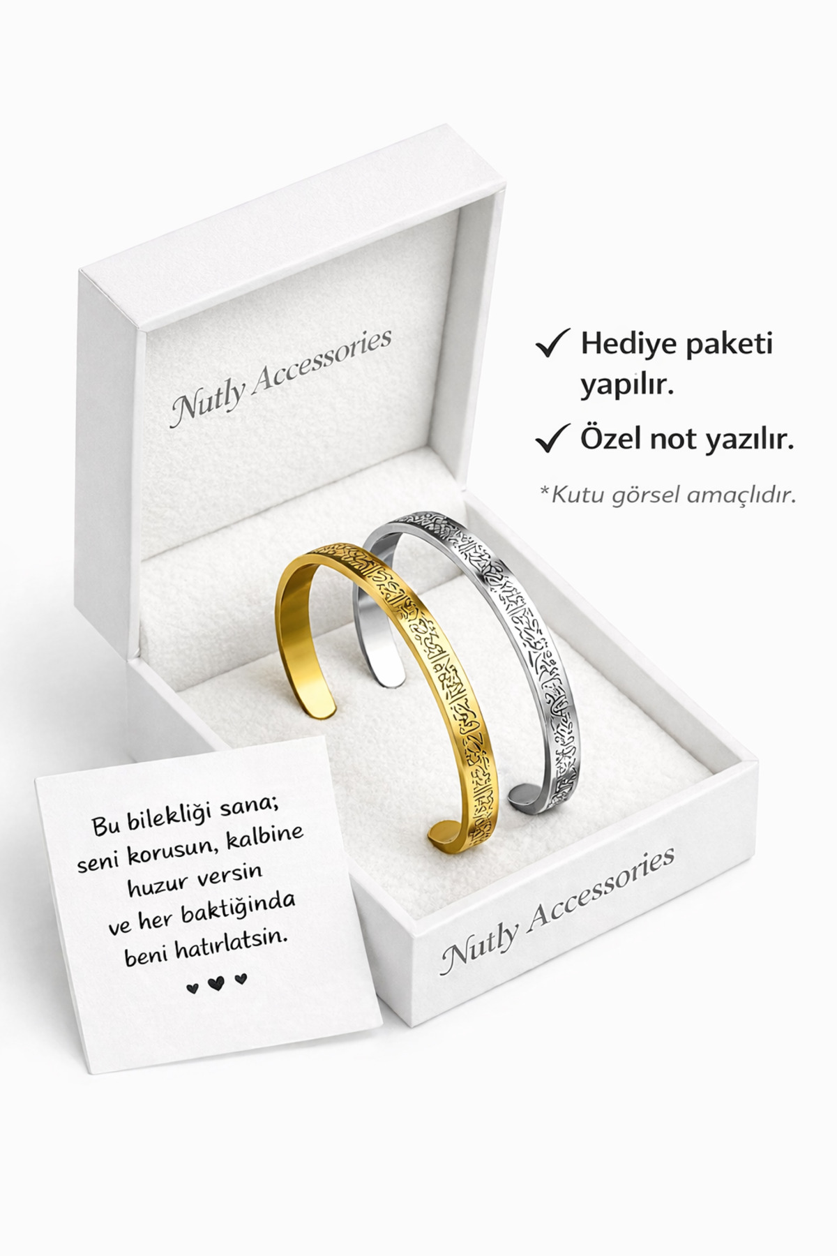 Nutly Accessories Ayetel Kürsi Bileklik Çift Renk Çelik Bileklik Ayarlanabilir Manevi Bileklik
