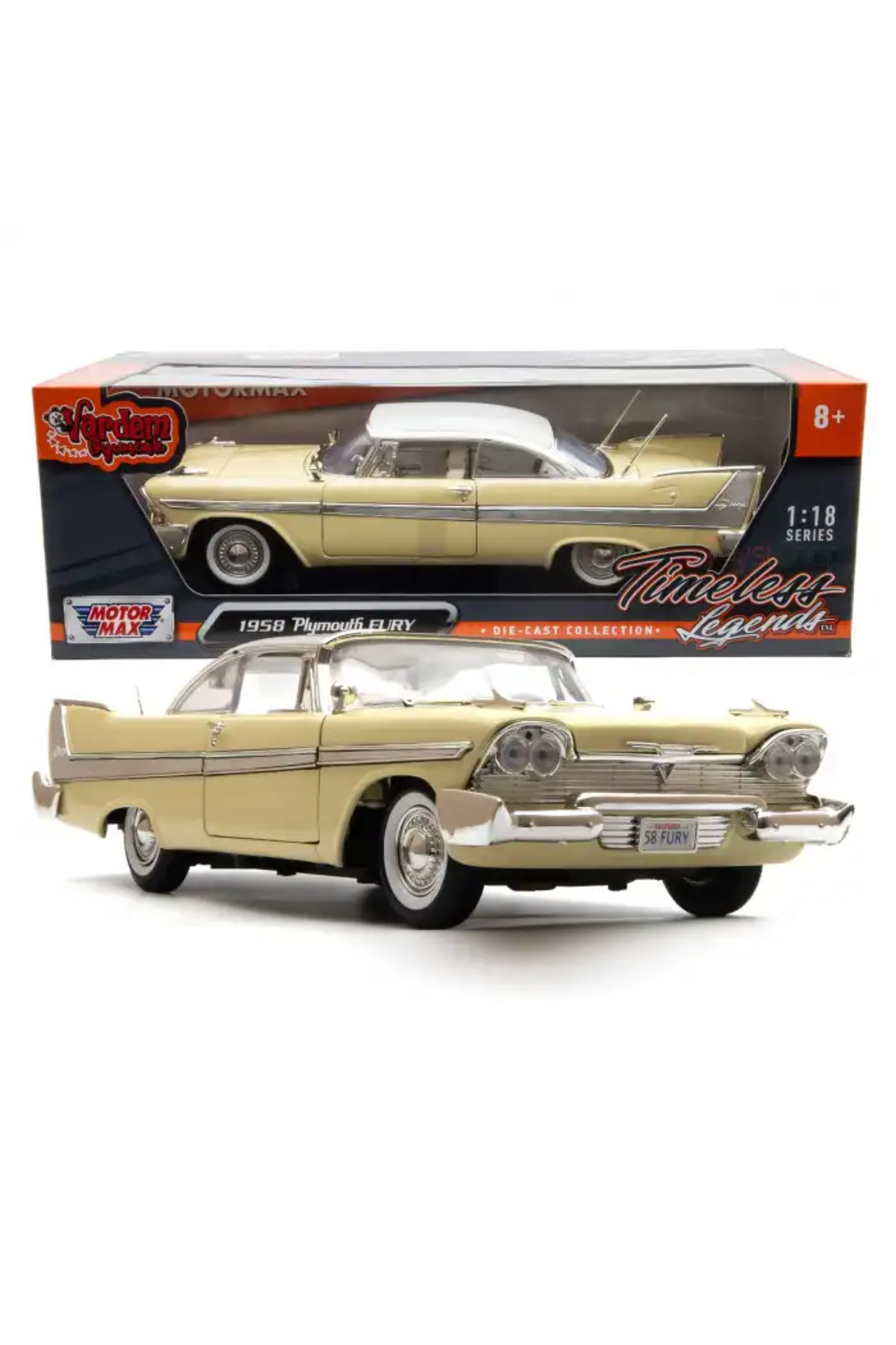 Motor Max 1:18 1958 Plymouth Fury Diecast Model Car Yellow - 73115