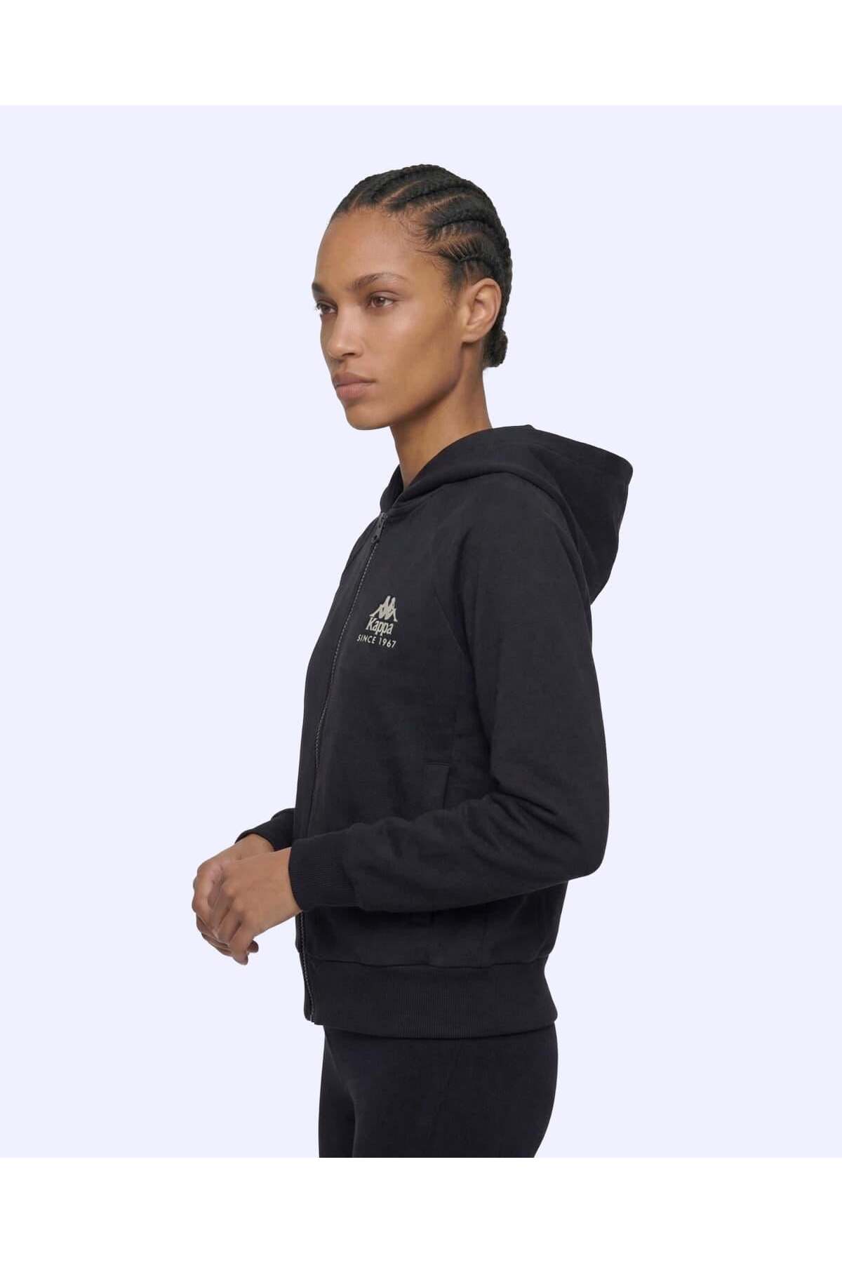 Kappa Milas Full Zip Kadın Siyah Regular Fermuarlı Eşofman Üstü görsel 3