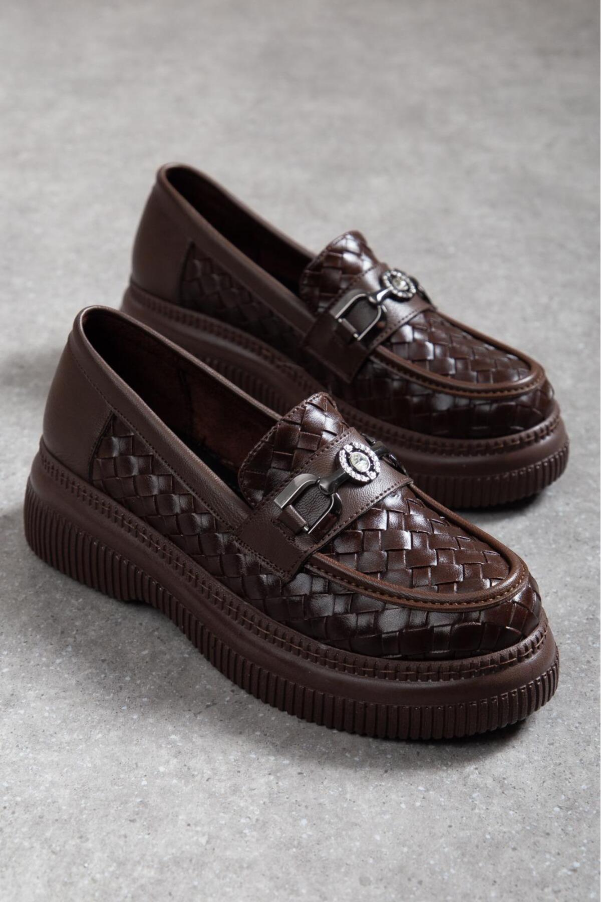 Knitted Patterned Buckle Orthopedic Sole Women Loafers
