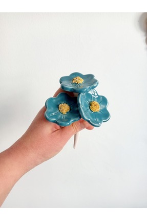 GÜLDANE SANAT ATÖLYESİ EL YAPIMI SERAMİK ÇİÇEK BAHÇE VE SAKSI DEKORU 3 LÜ SET