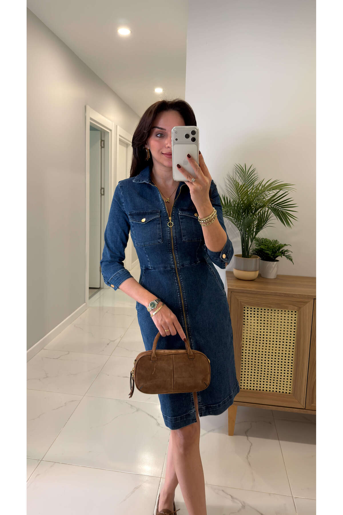 BİRCANÇİL  Yetara Lacivert Fermuarlı Denim Elbise - Görsel 3