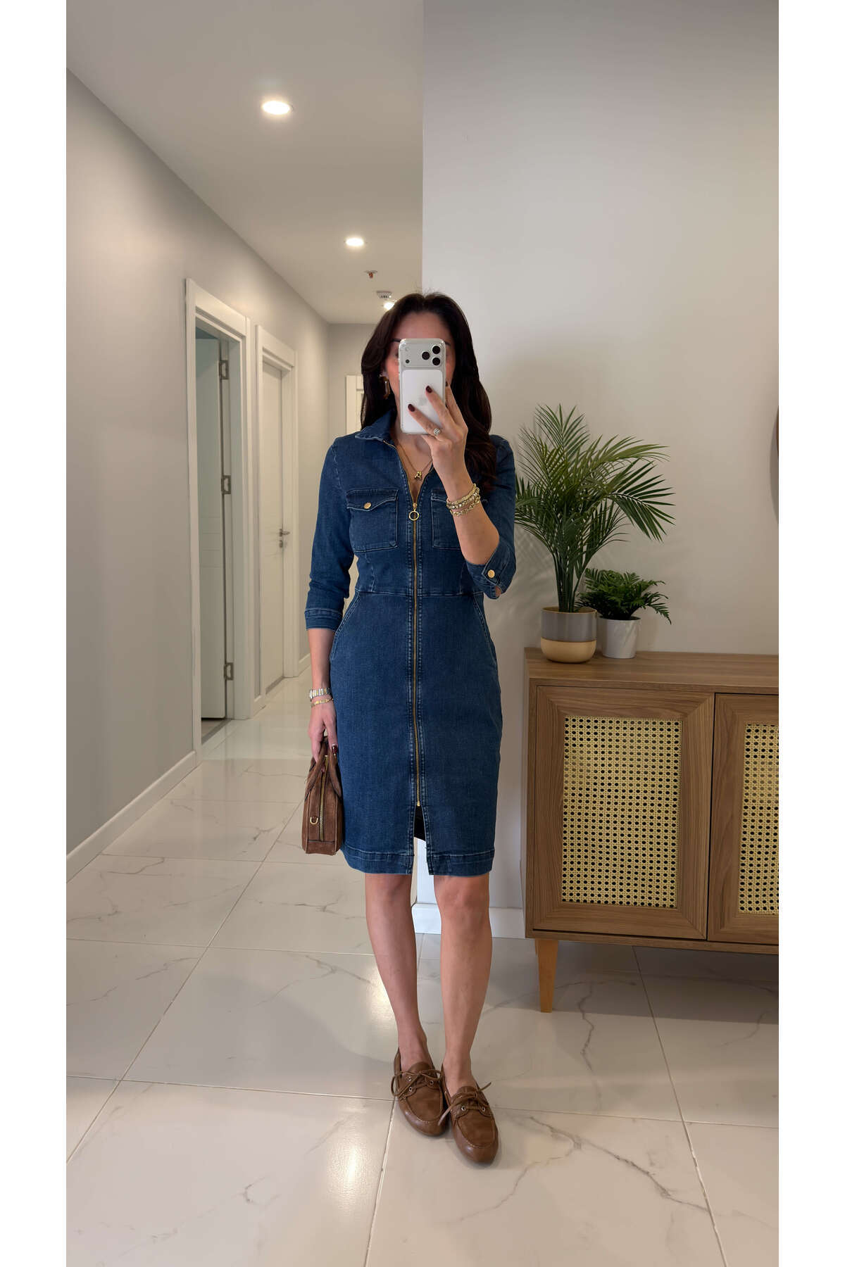 BİRCANÇİL  Yetara Lacivert Fermuarlı Denim Elbise - Görsel 6