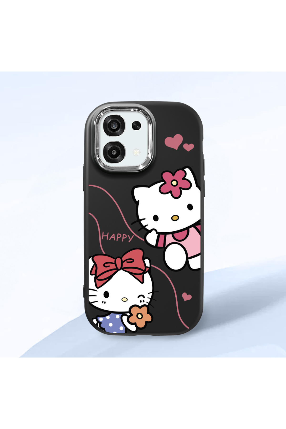 Black Soft Silicone Phone Case with Camera Protection for Oppo A6 Pro Hello Kitty Pattern