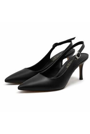 PATRON SHOES Kadın 8 Cm Topuklu Hakiki Deri Sivri Burun Bantlı Şık Klasik Aya...