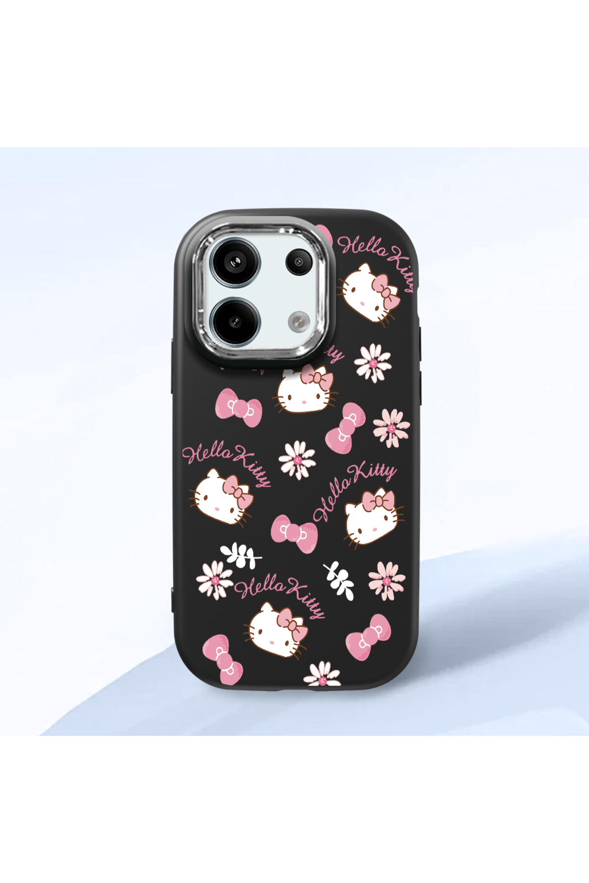 Redmi Note 13 Pro 5G Compatible Black Soft Silicone Phone Case with Camera Protection Hello Kitty Pattern