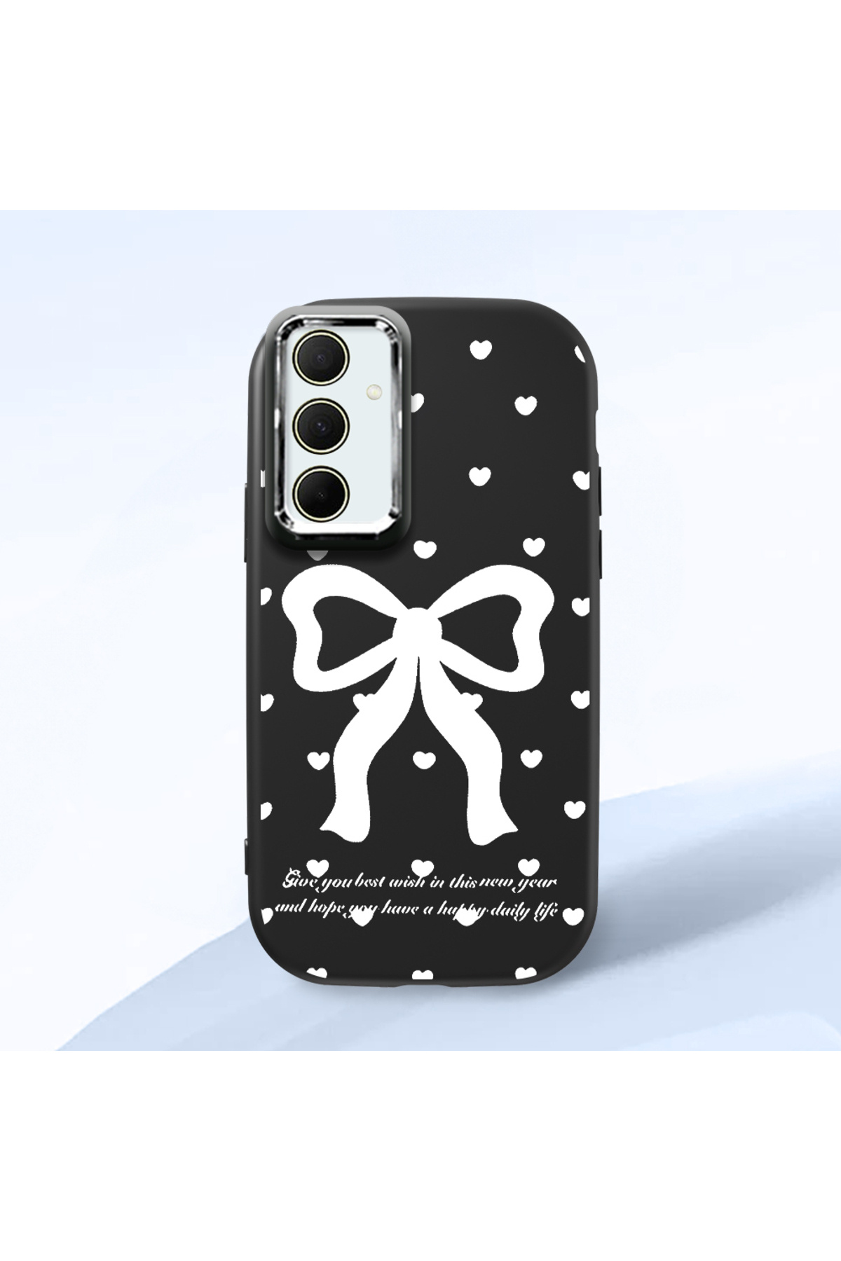 Samsung Galaxy A35 Compatible Black Soft Silicone Phone Case with Camera Protection Bowtie Pattern