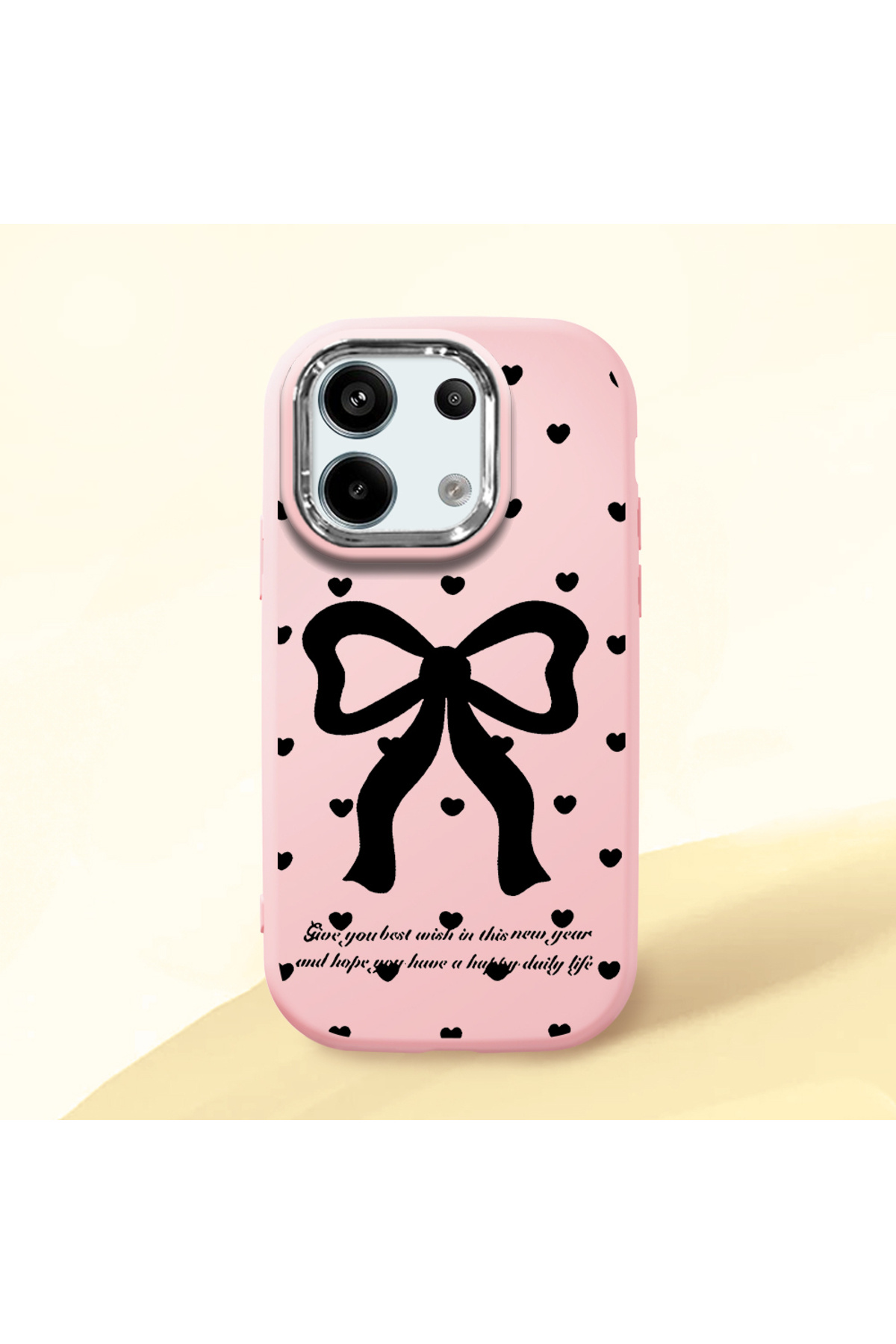 Redmi Note 13 Pro 5G Compatible Camera Shielded Pink Soft Silicone Phone Case with Bowtie Pattern