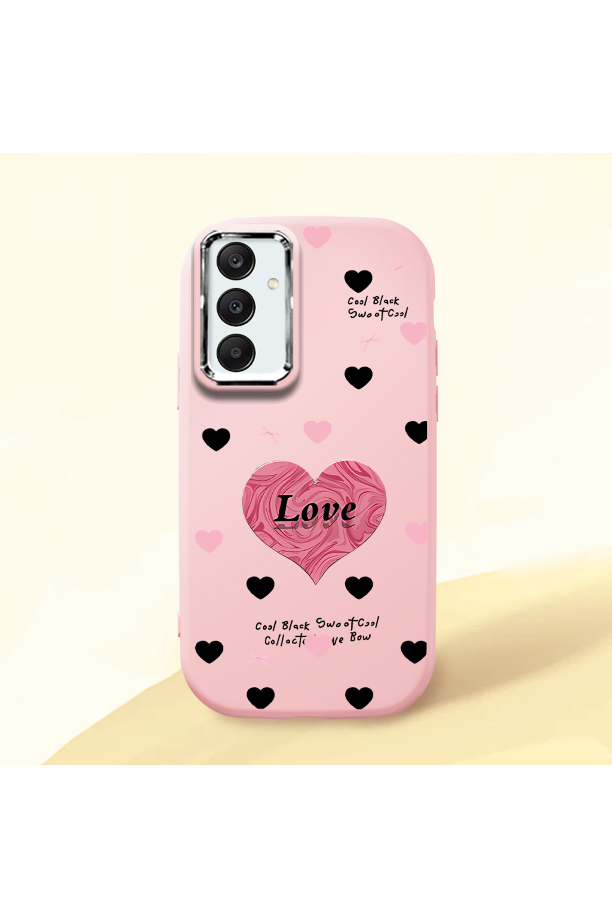 Samsung Galaxy A25 Compatible Pink Soft Silicone Phone Case with Camera Protection Heart Pattern