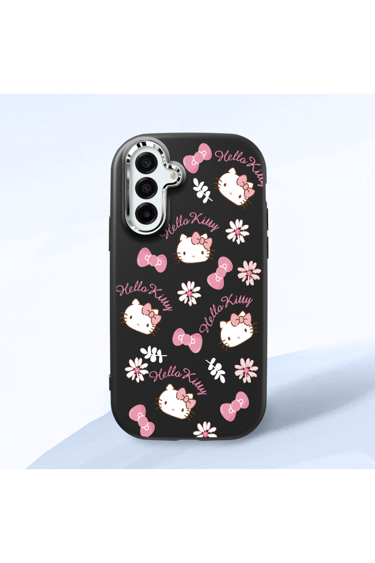 Black Soft Silicone Phone Case with Camera Protection for Samsung Galaxy A17 Hello Kitty Pattern