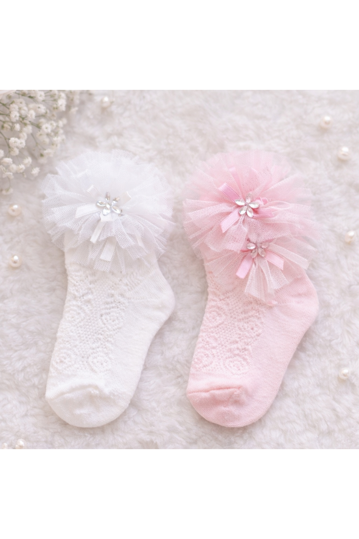 Happy Baby Butik Kız Bebek %100 Pamuk Tüllü Tokalı 4'lü Çorap Seti fotoğrafı 3 (önizleme)
