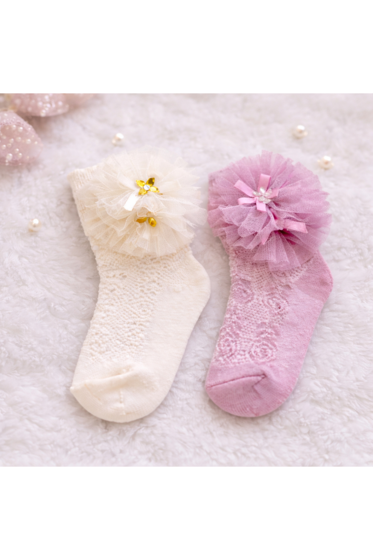 Happy Baby Butik Kız Bebek %100 Pamuk Tüllü Tokalı 4'lü Çorap Seti fotoğrafı 4 (önizleme)