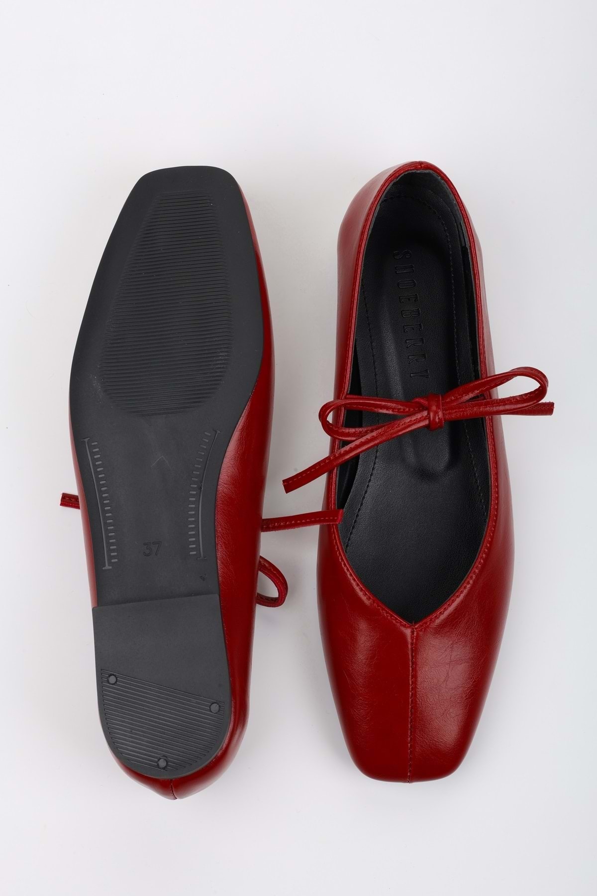 Shoeberry  Kadın Noriel Kırmızı Cilt Bağlamalı Babet - Görsel 5